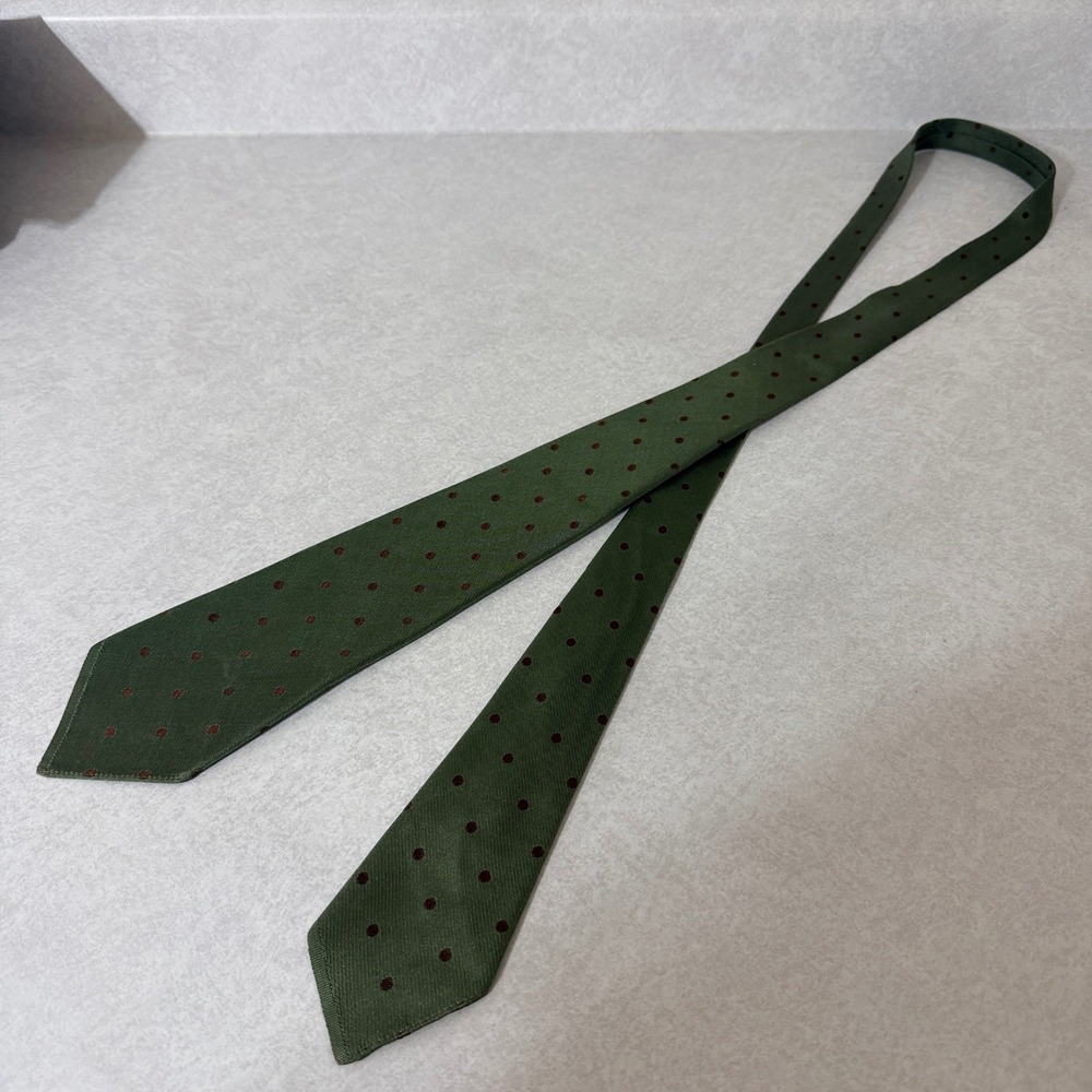 Milano Silk Tie Mens Olive Green Burgundy Polka Dot Made in Italy Vintage